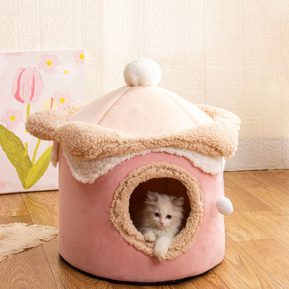 Princess Cat House Ice Cream Shape Puppy Bed Closed Dog Nesting for Small Dog Warm Comfortable