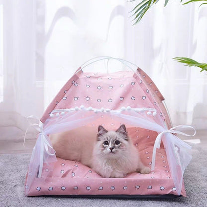 Cave Beds For Puppy Cat Dogs Semi Enclosed Tent Pet Nesting Folding Indoor Teepee With Cushion