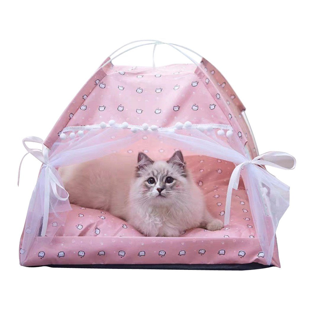 Cave Beds For Puppy Cat Dogs Semi Enclosed Tent Pet Nesting Folding Indoor Teepee With Cushion