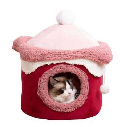 Princess Cat House Ice Cream Shape Puppy Bed Closed Dog Nesting for Small Dog Warm Comfortable