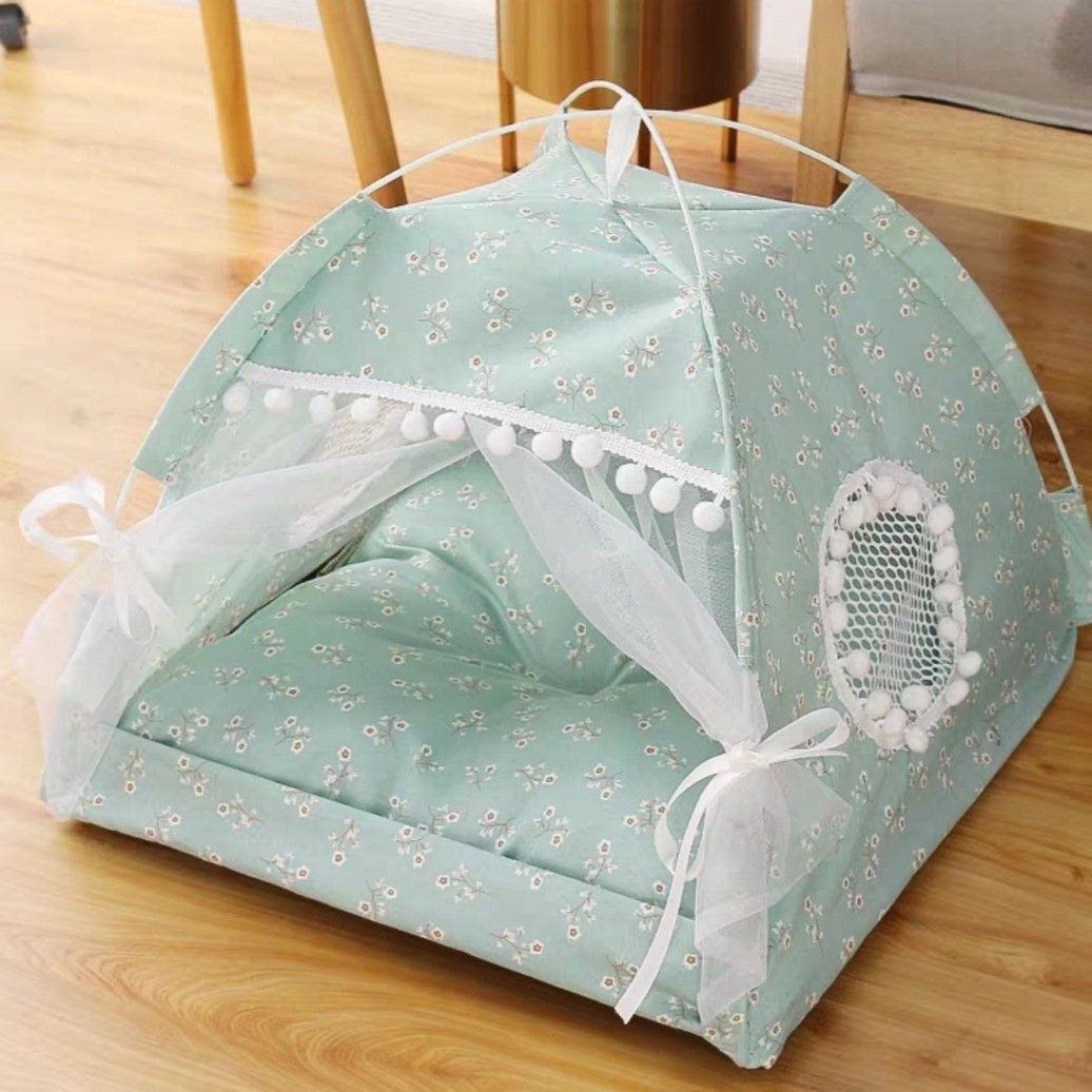 Cave Beds For Puppy Cat Dogs Semi Enclosed Tent Pet Nesting Folding Indoor Teepee With Cushion