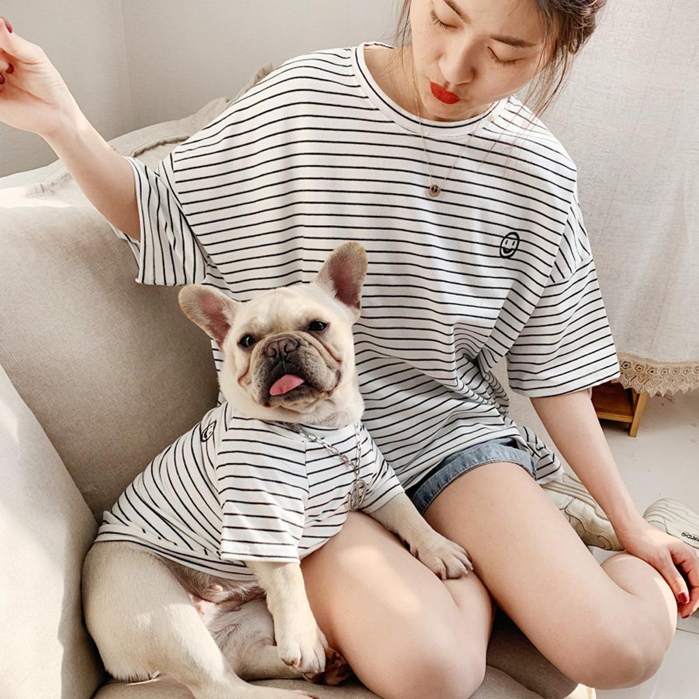 Matching Dog and Owner Clothes Striped T-Shirt Summer