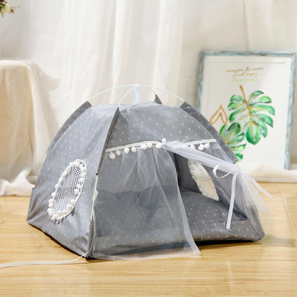 Cave Beds For Puppy Cat Dogs Semi Enclosed Tent Pet Nesting Folding Indoor Teepee With Cushion