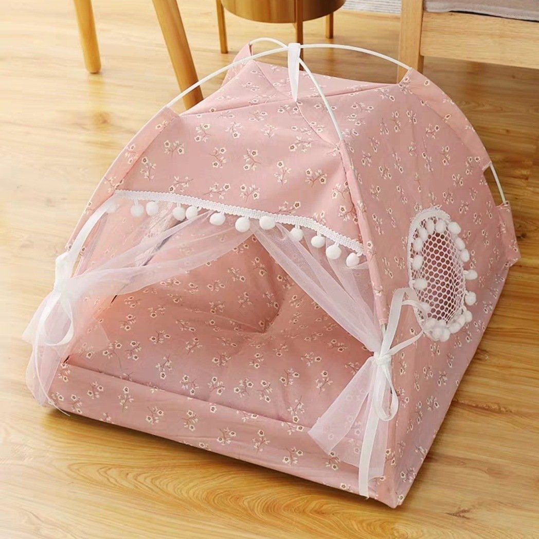 Cave Beds For Puppy Cat Dogs Semi Enclosed Tent Pet Nesting Folding Indoor Teepee With Cushion