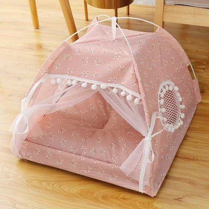 Cave Beds For Puppy Cat Dogs Semi Enclosed Tent Pet Nesting Folding Indoor Teepee With Cushion