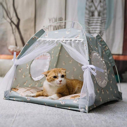 Cave Beds For Puppy Cat Dogs Semi Enclosed Tent Pet Nesting Folding Indoor Teepee With Cushion