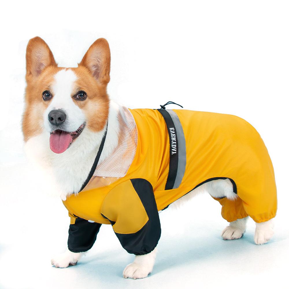 Pet raincoat Full Coverage Stylish Pet Essential Reflective Color Four-Legged Raincoat