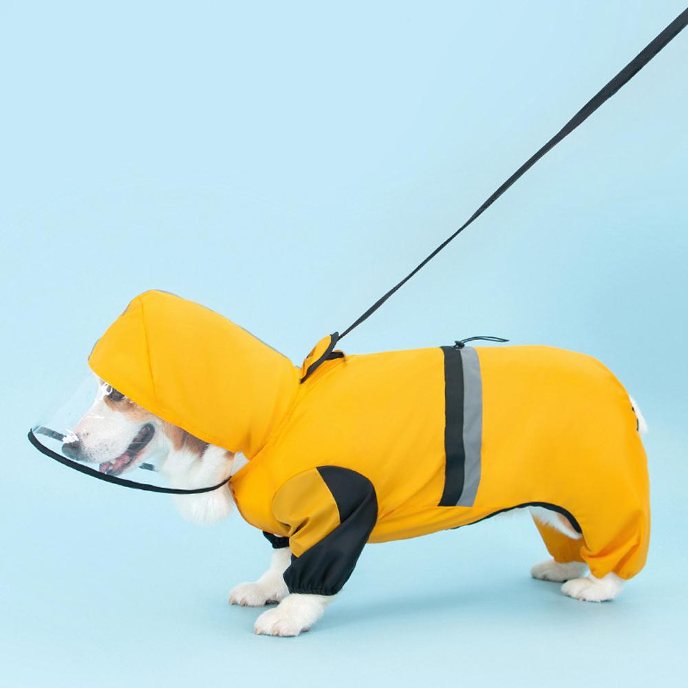 Pet raincoat Full Coverage Stylish Pet Essential Reflective Color Four-Legged Raincoat