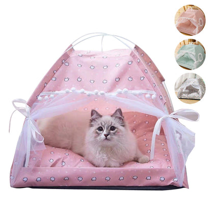 Cave Beds For Puppy Cat Dogs Semi Enclosed Tent Pet Nesting Folding Indoor Teepee With Cushion