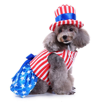 Funny Dog Cat Skeleton Wizard American Flag Costume Cosplay Dress Pets