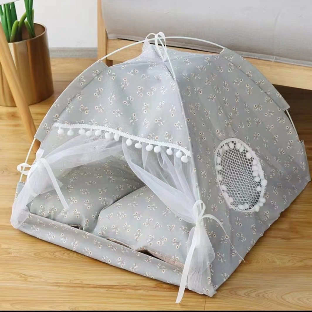 Cave Beds For Puppy Cat Dogs Semi Enclosed Tent Pet Nesting Folding Indoor Teepee With Cushion